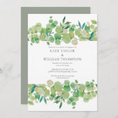 ウオーターカラーユーカリプスグリーン婚約パーティ 招待状 (正面/裏面)
