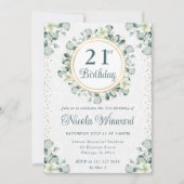 ウオーターカラーユーカリプスグリーン誕生日 招待状 (正面)