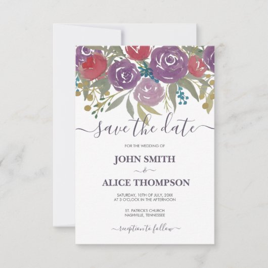 ウオーターカラーラベンダーとレッドフローラ結婚ズ セーブザデート (正面)