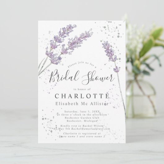ウオーターカラーラベンダーエレガントブライダルシャワー 招待状 (スタンド正面)