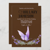 ウオーターカラーラベンダーバタフ結婚ィーズ 招待状 (正面/裏面)