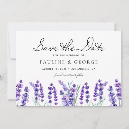 ウオーターカラーラベンダーフラワーズフローラブーケ セーブザデート (正面)