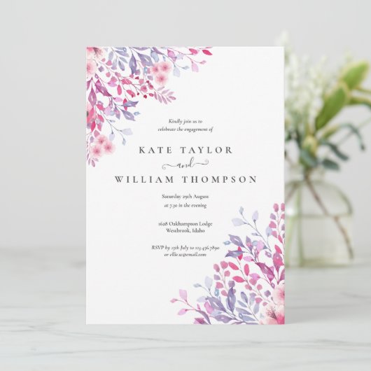 ウオーターカラーラベンダーワイルドフラワーズ婚約パーティ 招待状 (スタンド正面)