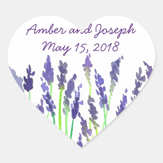 ウオーターカラーラベンダー結婚フラワーズデート ハートシール (正面)