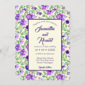 ウオーターカラーラベンダー花ボタニカル結婚ズ 招待状 (正面/裏面)