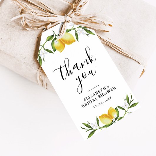 ウオーターカラーレモン緑ブライダルシャワー ギフトタグ