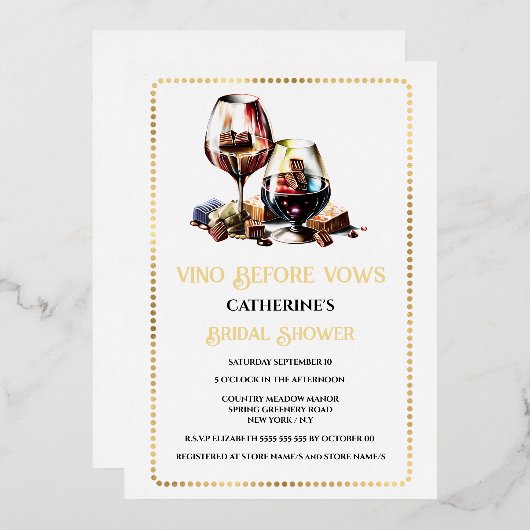 ウオーターカラーワイン試飲ペアリングブドウ園金ゴールド 箔招待状 (正面/裏面)