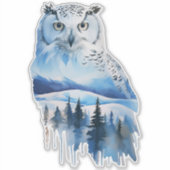 ウオーターカラー凍っていツンドラ雪フクロウ シール (正面)