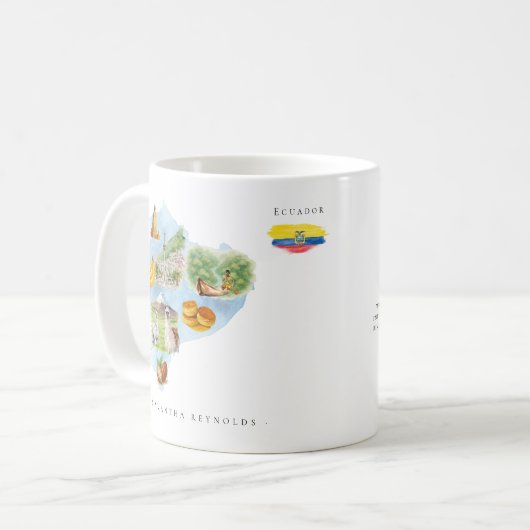 ウオーターカラー図解入りの、写真付きのマップ(エクアドル) | モノグラム コーヒーマグカップ (正面左)