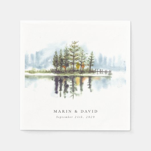 ウオーターカラー素朴ウッドラ結婚ンドレイク スタンダードカクテルナプキン (正面)