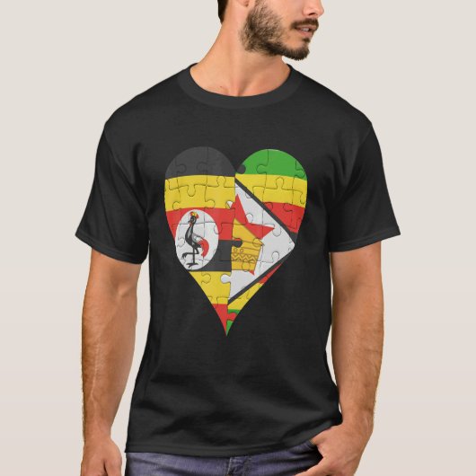ウガンダジンバブエ国旗ハート Tシャツ (正面)