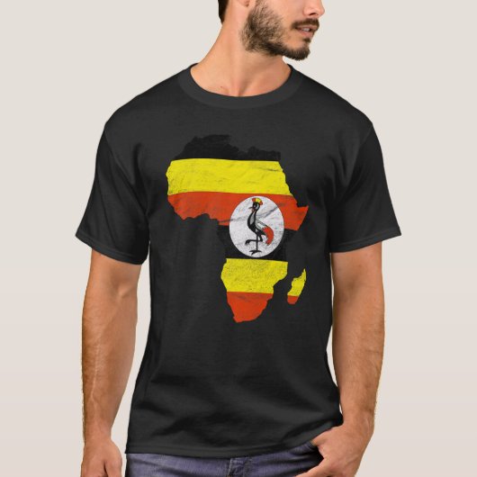 ウガンダ国旗アフリカ大陸シルエットギフト Tシャツ (正面)