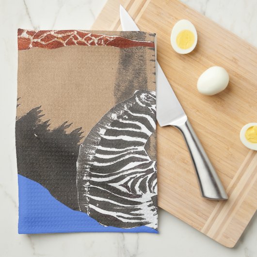 ウガンダ野生動物地図アートプリント キッチンタオル (四つ折り)