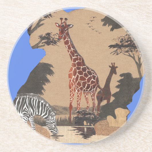 ウガンダ野生動物地図アートプリント コースター (正面)