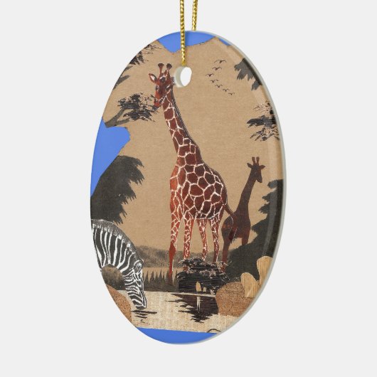 ウガンダ野生動物地図アートプリント セラミックオーナメント (左)