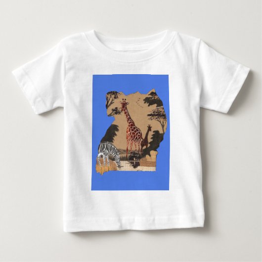 ウガンダ野生動物地図アートプリント ベビーTシャツ (正面)
