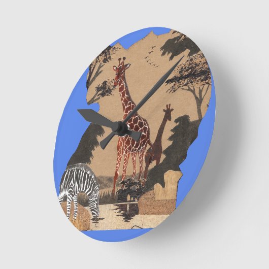 ウガンダ野生動物地図アートプリント ラウンド壁時計 (傾斜)