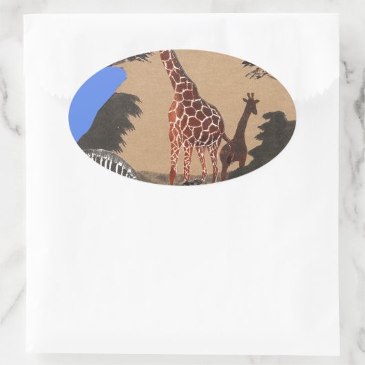 ウガンダ野生動物地図アートプリント 楕円形シール (バッグ)