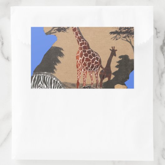 ウガンダ野生動物地図アートプリント 長方形シール (バッグ)