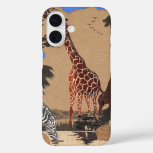 ウガンダ野生動物地図アートプリント iPhone 16ケース