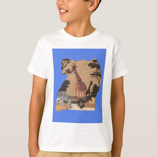 ウガンダ野生動物地図アートプリント Tシャツ (正面)