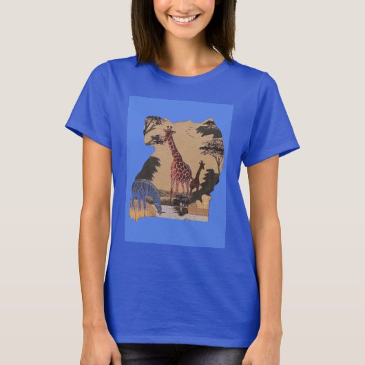 ウガンダ野生動物地図アートプリント Tシャツ (正面)