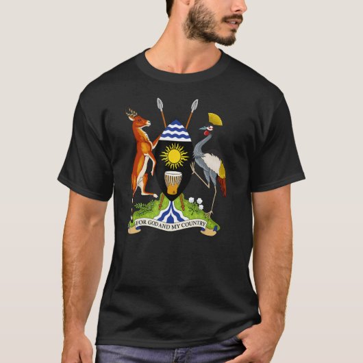 ウガンダTシャツコートオブアームズTシャツ国旗の土産Kamp Tシャツ (正面)