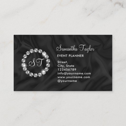 ウクエレガントサンダイヤモンドリングや輪グリッターブラックシルク 名刺 (裏面)