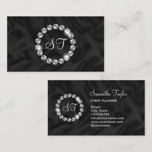 ウクエレガントサンダイヤモンドリングや輪グリッターブラックシルク 名刺 (正面/裏面)