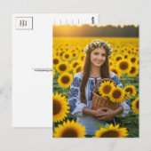 ウクライナかわいらしガールヒマワラハガキ ポストカード (正面/裏面)