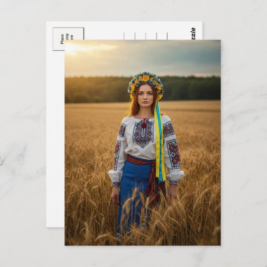 ウクライナかわいらしルガールイエローブルーリースはがき ポストカード (正面/裏面)