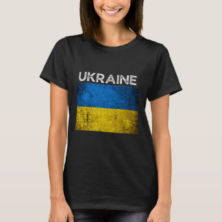 ウクライナという文字が入った黄色と青のウクライナ国旗 ディストressed tシャツ