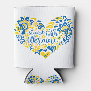 ウクライナとのレタリングとハート  缶クーラー