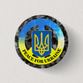 ウクライナとウクライナの平和の地図カモフラージュ/トリズブ 缶バッジ (正面)