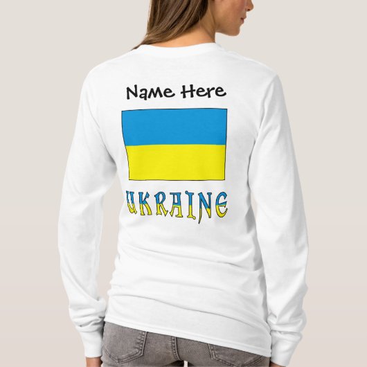 ウクライナとウクライナ国旗の女性用カスタマイズTシャツ Tシャツ (裏面)