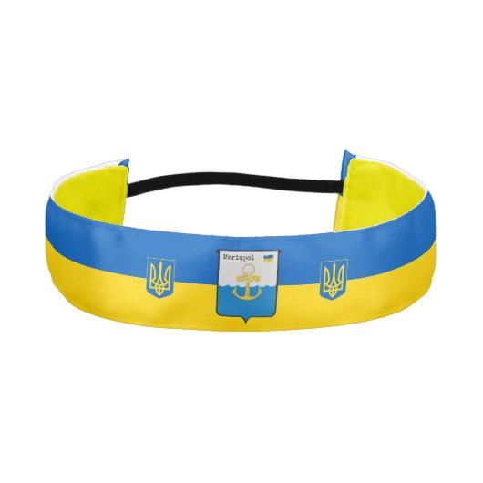 ウクライナとマリウポル – コートオブアームズ、ウクライナ国旗 アスレチックヘッドバンド (正面)