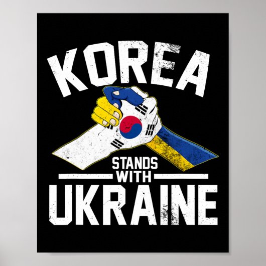 ウクライナと共に立つ韓国 ウクライナ 韓国国旗Tシャツ ポスター (正面)