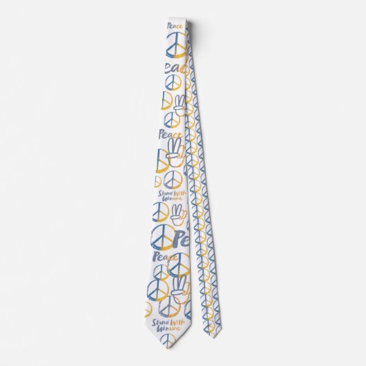 ウクライナと立つ – 平和シンボル署名戦争旗 ネクタイ (正面)