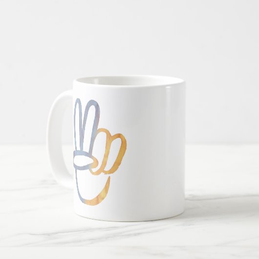 ウクライナと立つ – 平和シンボルVサインの自由 コーヒーマグカップ (正面左)