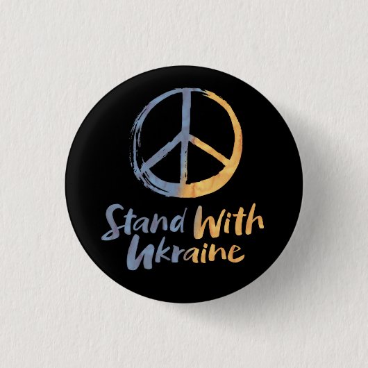 ウクライナと立つ – PEACE Symbol Sign Freedom 缶バッジ (正面)