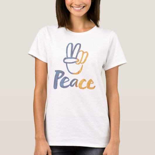 ウクライナと立つ – PEACE Symbol V-Sign Freedom T Tシャツ (正面)