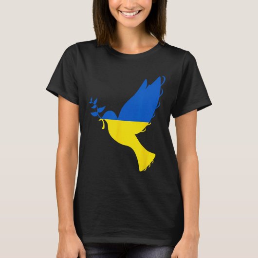 ウクライナに平和を 鳥。ウクライナと共に。支援 Tシャツ (正面)