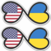 ウクライナのアメリカ国旗の巻き込みハート，ウクライナ シール (正面)