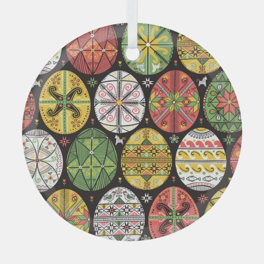 ウクライナのイースターエッグ、ヴィンテージパターン。 ガラスオーナメント (正面)