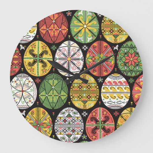 ウクライナのイースターエッグ、ヴィンテージパターン。 ラージ壁時計 (正面)