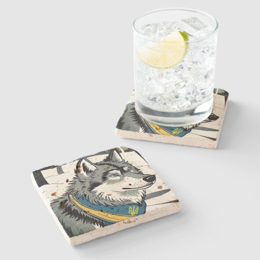 ウクライナのウルフシンボル、強いウクライナア誇りを持ったート ストーンコースター (横)