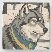 ウクライナのウルフシンボル、強いウクライナア誇りを持ったート ストーンコースター (正面)