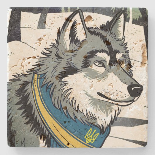 ウクライナのウルフシンボル、強いウクライナア誇りを持ったート ストーンコースター (正面)