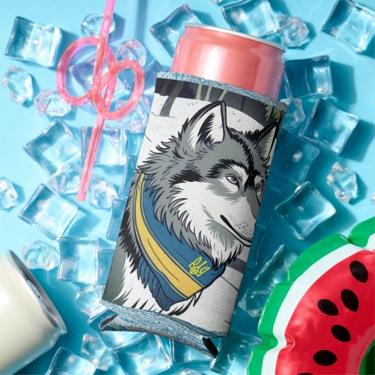 ウクライナのウルフシンボル、強いウクライナア誇りを持ったート スリム缶クーラー (インサイチュ 夏)