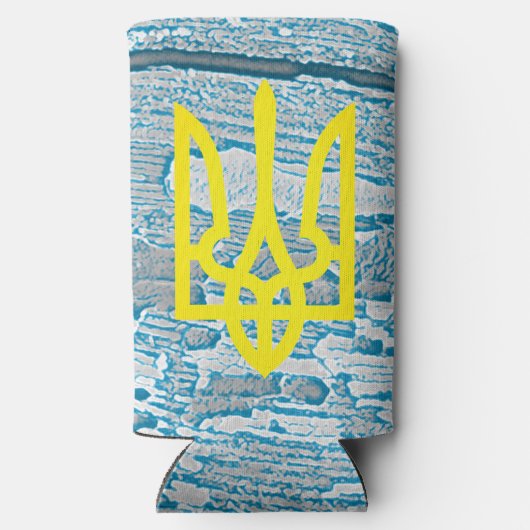 ウクライナのウルフシンボル、強いウクライナア誇りを持ったート スリム缶クーラー (裏面)